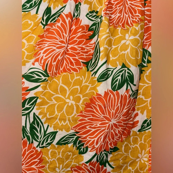 HOUSE OF HARLOW 1960 LINEN FLORAL SUNDRESS SIZE MEDIUM YELLOW ORANGE MINI poplin - Picture 3 of 6